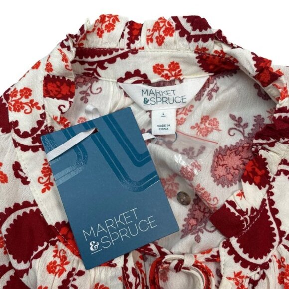 NWT MARKET & SPRUCE Ava Tie Neck Paisley Blouse Sz Large - Picture 6 of 6